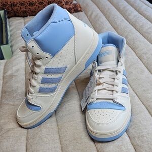 Adidas Women's Sky Blue and Cream High-Top Sneakers